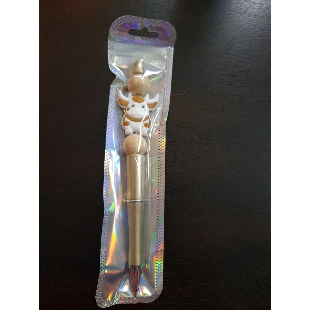 Mooo White And Tan Cow Gold For Pen Custom Beaded Pen Black Ink